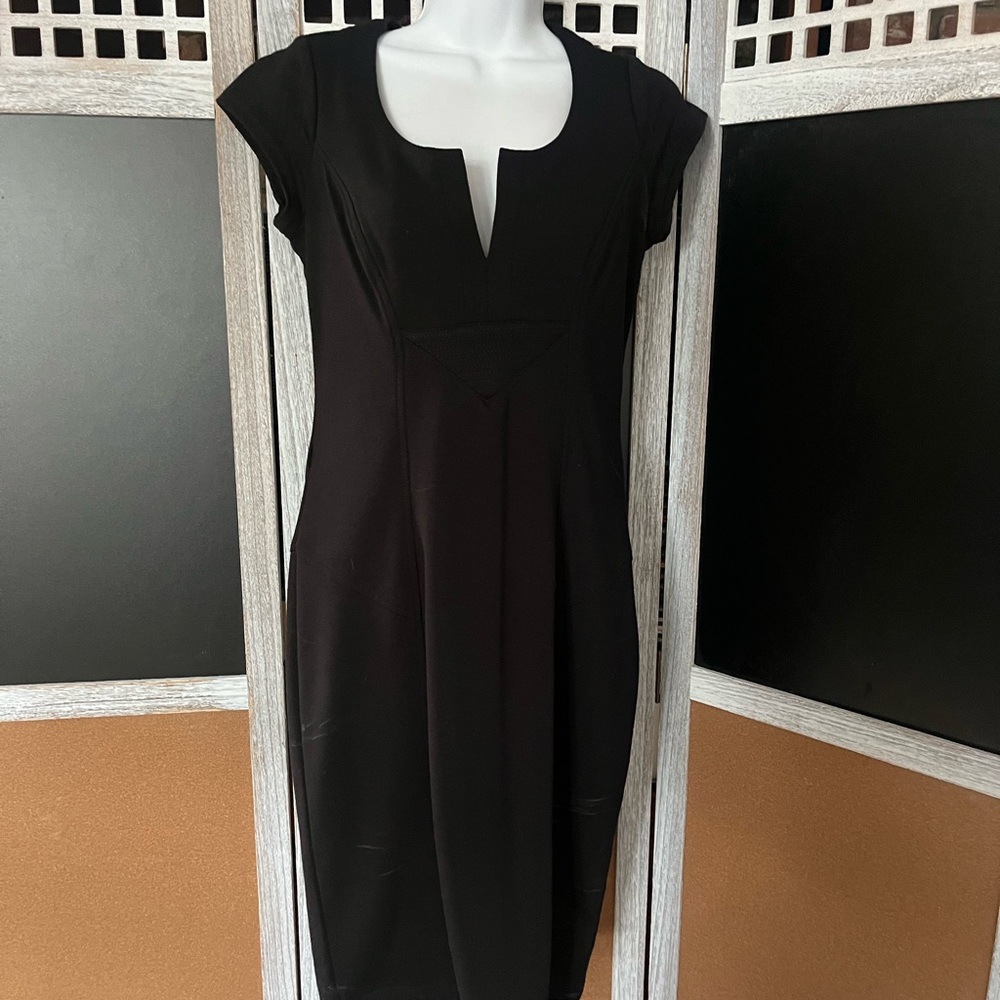 XOXO Black Plunge Neck Sheath Midi Dress